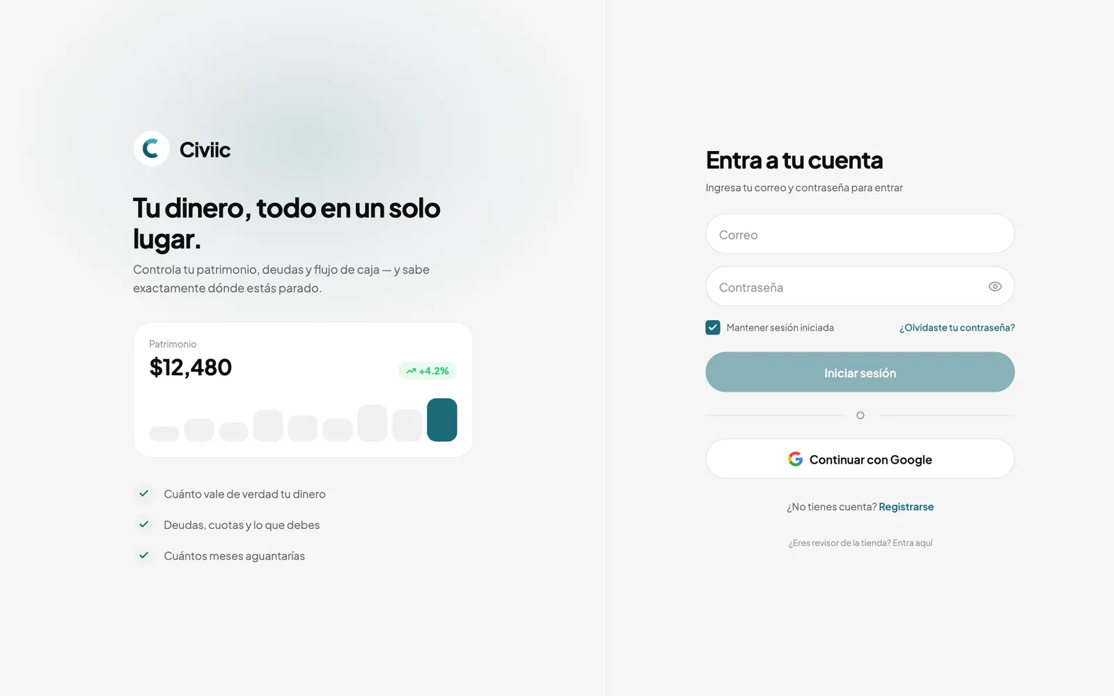 Página de presentación de Civiic.