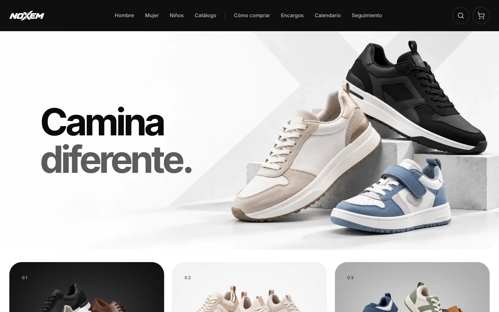 Página de inicio de la tienda de calzado NOXEM.